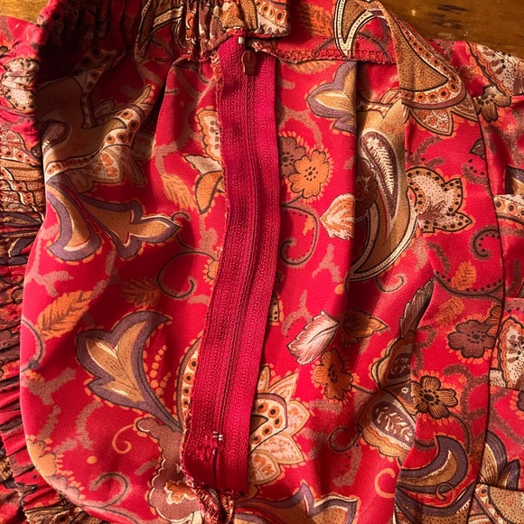 Vintage Leslie Fay Pleated Burgundy Floral Paisley Skirt Side Zip/Button Sz 14 - Picture 7 of 10